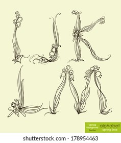 Vector illustration drawn floral font