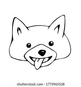 Vector illustration of a drawn head of a cheerful dog. Fashionable design is ideal for children's clothing, fabric, textile, children's decoration, wrapping paper, cards, labels