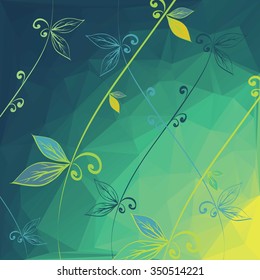 Vector illustration with drawn leaves. Abstract low poly background