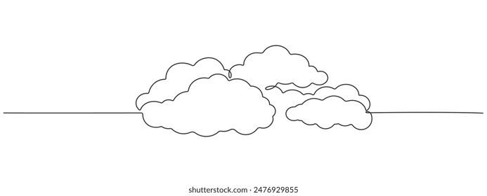 Vector illustration drawn with one continuous line of clouds in the sky. Single line concept of overcast cloudy weather