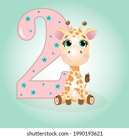 A vector illustration is drawn showing a giraffe and the number two