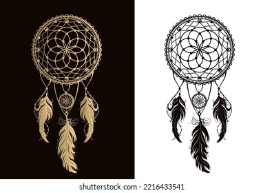 Vector illustration of a dream catcher. Vector illustration. Black and color option