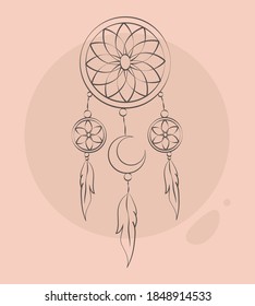 Vector illustration of dream catcher wall hanging ornament trendy boho chic