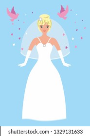 Vector illustration, Dream and dress to weeding with inspiration from fairy tale about Cinderella princess. Concept with Girls with different orgins and colors. 