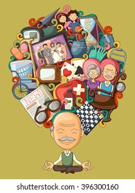 vector illustration of dream and thought of old man