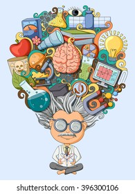 Vector Illustration Of Dream And Thought Of Scientist