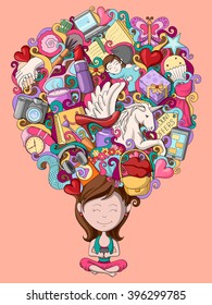 vector illustration of dream and thought of teenage girl