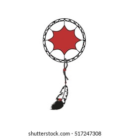Vector illustration of dreamcatcer, boho style illustration, feather of the bird hangin on a rope, indian style