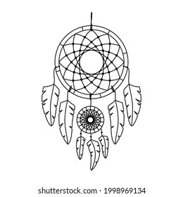 Ilustración vectorial de dreamcatcher en estilo boho. Interior misterioso