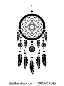 Vector illustration of dreamcatcher in boho style. Mystery interior. Simple style