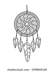 Vector illustration of dreamcatcher in boho style. Mystery interior