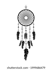 Vector illustration of dreamcatcher in boho style. Mystery interior. Simple style