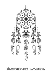 Vector illustration of dreamcatcher in boho style. Mystery interior