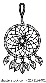 VECTOR ILLUSTRATION OF A DREAMCATCHER ISOLATED ON A WHITE BACKGROUND. DOODLE DRAWING BY HAND