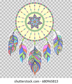 Vector illustration of dreamcatcher on transparent background. Sticker for sleeves,skins,cases,wallets etc.