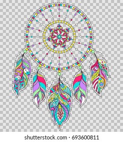 Vector illustration of dreamcatcher on transparent background.