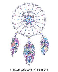 Vector illustration of dreamcatcher on white background