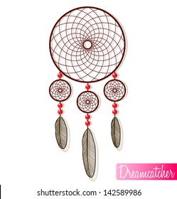 vector illustration - dream-catcher with red beads.
