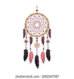 Vector illustration of a dreamcather in boho style. Mystical interiors. 