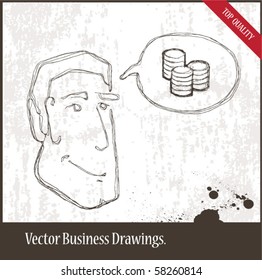 Vector illustration. Dreaming business man.