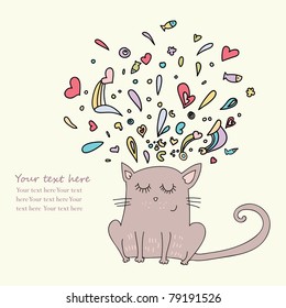 Vector illustration of dreaming cat