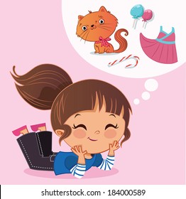 Vector illustration of a dreaming sweet girl.