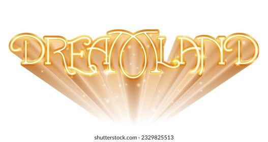 ilustración vectorial dreamland 3d representando texto dorado sobre fondo blanco para información gráfica, diseño de interfaz de usuario, diseño de escenas de collages de diseños, material de campañas publicitarias, publicidad