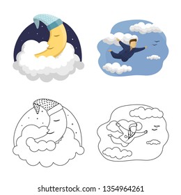 Vector illustration of dreams and night logo. Set of dreams and bedroom stock vector illustration.