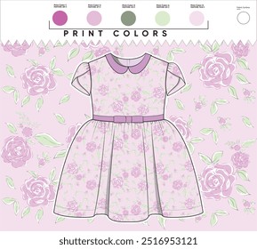 Vector illustration of a dress with all over floral print design	
