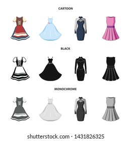 Vector illustration of dress and clothes icon. Set of dress and evening stock vector illustration.