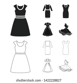 Vector illustration of dress and clothes logo. Set of dress and evening vector icon for stock.