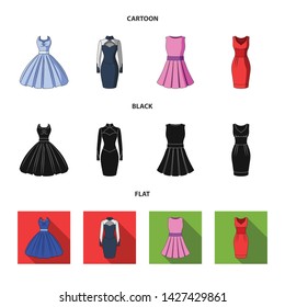 Vector illustration of dress and clothes logo. Set of dress and evening vector icon for stock.