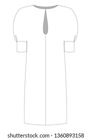 Vector illustration of dress with flashlight-sleeves . Front view technical sketch of women clothing.