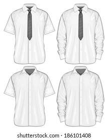 Vector illustration of dress shirts (button-down) with  and without neckties. Short and long sleeve. Front view