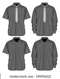 Vector illustration of dress shirts (button-down) with  and without neckties. Short and long sleeve. Front view.