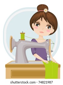 vector illustration of a dressmaker at work