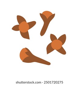 Ilustración vectorial, clavos secos, especia de la yema de la flor aislada en el fondo blanco. Especias para el diseño de alimentos y bebidas, Anuncio y patrón.