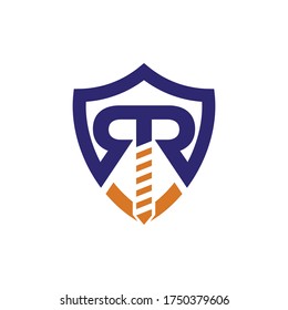 vector illustration of a drill, shield and the letter R - Isolated on a white background, just add your name to your design, logo design