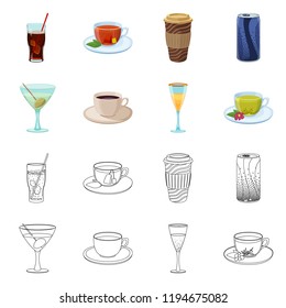 Vector illustration of drink and bar icon. Collection of drink and party stock symbol for web.