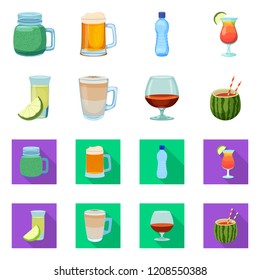 Vector illustration of drink and bar icon. Collection of drink and party vector icon for stock.