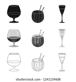 Vector illustration of drink and bar icon. Set of drink and party stock symbol for web.