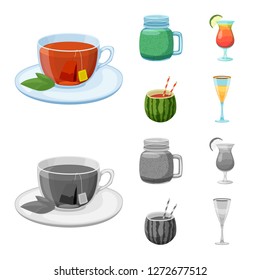 Vector illustration of drink and bar icon. Collection of drink and party stock symbol for web.