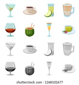 Vector illustration of drink and bar logo. Collection of drink and party stock symbol for web.
