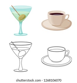 Vector illustration of drink and bar logo. Set of drink and party stock symbol for web.
