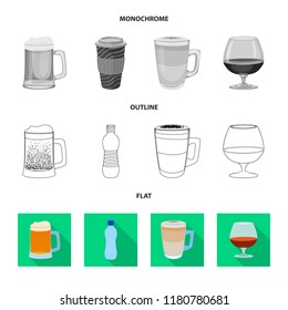 Vector illustration of drink and bar sign. Set of drink and party stock vector illustration.