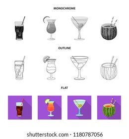 Vector illustration of drink and bar sign. Set of drink and party stock symbol for web.