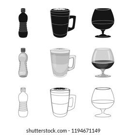 Vector illustration of drink and bar sign. Collection of drink and party vector icon for stock.