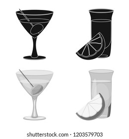 Vector illustration of drink and bar sign. Set of drink and party stock vector illustration.