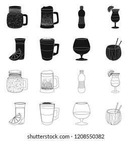Vector illustration of drink and bar sign. Set of drink and party stock vector illustration.