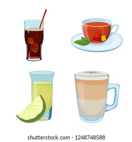 Vector illustration of drink and bar sign. Set of drink and party vector icon for stock.